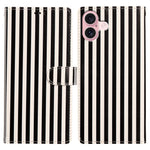 For iPhone 16 Plus Wallet Case Vintage Stripes Leather Stand Flip Phone Cover with Wrist Strap