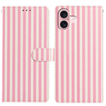 For iPhone 16 Plus Wallet Case Vintage Stripes Leather Stand Flip Phone Cover with Wrist Strap