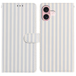 For iPhone 16 Plus Wallet Case Vintage Stripes Leather Stand Flip Phone Cover with Wrist Strap