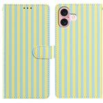 For iPhone 16 Plus Wallet Case Vintage Stripes Leather Stand Flip Phone Cover with Wrist Strap