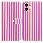 For iPhone 16 Plus Wallet Case Vintage Stripes Leather Stand Flip Phone Cover with Wrist Strap