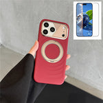 For iPhone 17 Pro Max Magnetic Case Kickstand Ripple Texture TPU Phone Cover with Tempered Glass Screen Protector