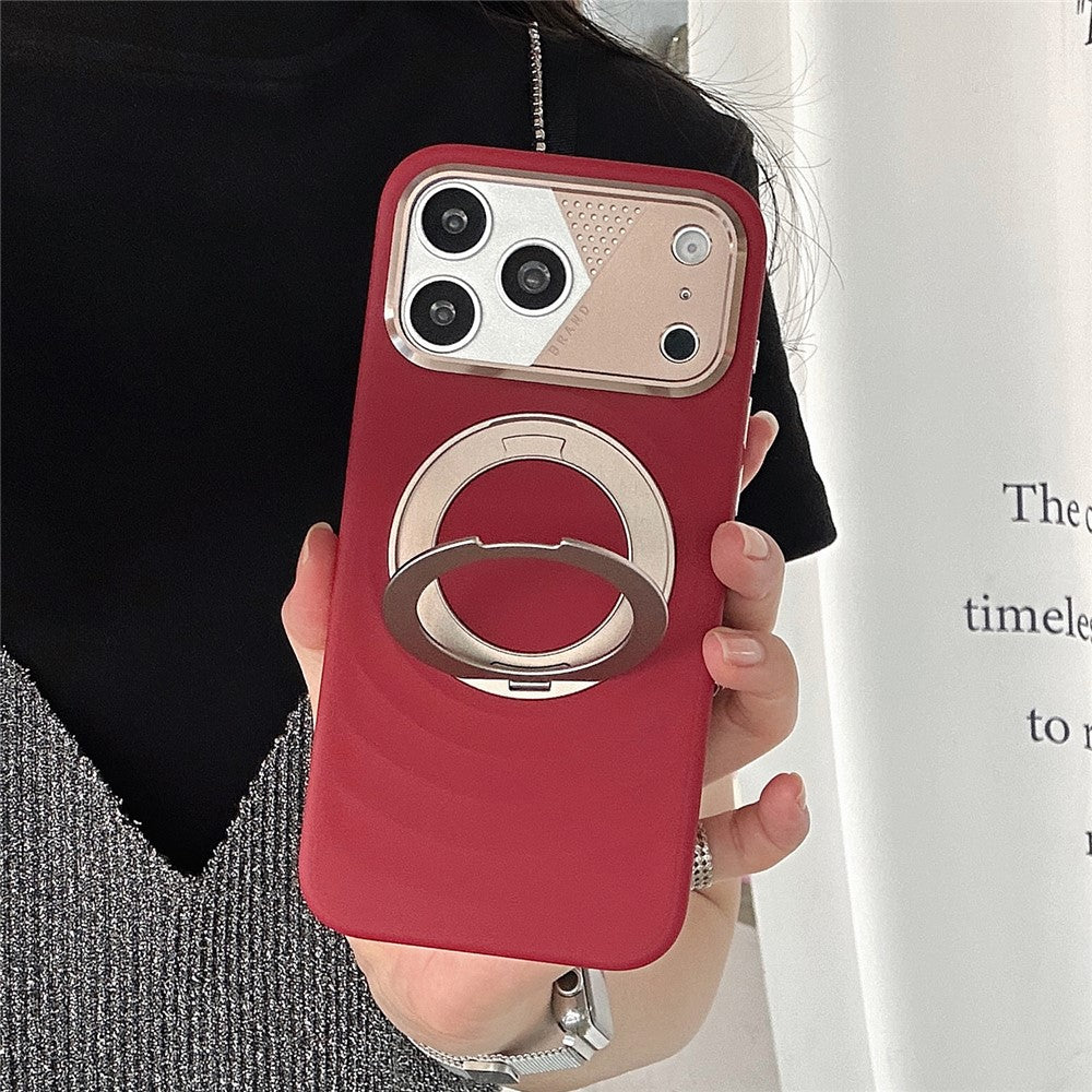 For iPhone 17 Pro Max Magnetic Case Kickstand Ripple Texture TPU Phone Cover with Tempered Glass Screen Protector