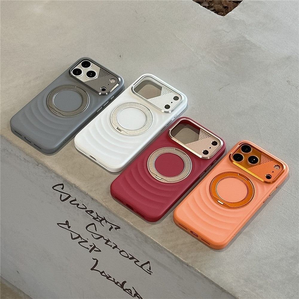 For iPhone 17 Pro Max Magnetic Case Kickstand Ripple Texture TPU Phone Cover with Tempered Glass Screen Protector
