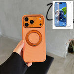 For iPhone 17 Pro Max Magnetic Case Kickstand Ripple Texture TPU Phone Cover with Tempered Glass Screen Protector