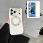For iPhone 17 Pro Max Magnetic Case Kickstand Ripple Texture TPU Phone Cover with Tempered Glass Screen Protector