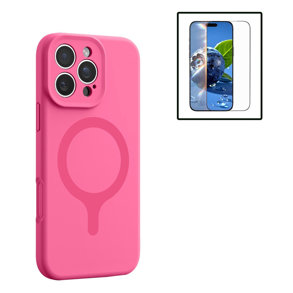 Til iPhone 16 Pro Magnetisk Cover Flydende Silikone Anti-ridse Telefoncover med Hærdet Glas Skærmbeskytter
