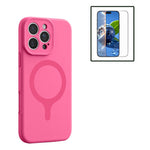 Til iPhone 16 Pro Magnetisk Cover Flydende Silikone Anti-ridse Telefoncover med Hærdet Glas Skærmbeskytter