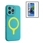 Til iPhone 16 Pro Magnetisk Cover Flydende Silikone Anti-ridse Telefoncover med Hærdet Glas Skærmbeskytter