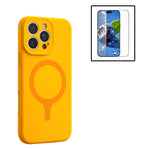Til iPhone 16 Pro Magnetisk Cover Flydende Silikone Anti-ridse Telefoncover med Hærdet Glas Skærmbeskytter