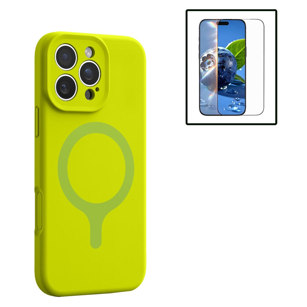 Til iPhone 16 Pro Magnetisk Cover Flydende Silikone Anti-ridse Telefoncover med Hærdet Glas Skærmbeskytter