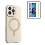 Til iPhone 16 Pro Magnetisk Cover Flydende Silikone Anti-ridse Telefoncover med Hærdet Glas Skærmbeskytter