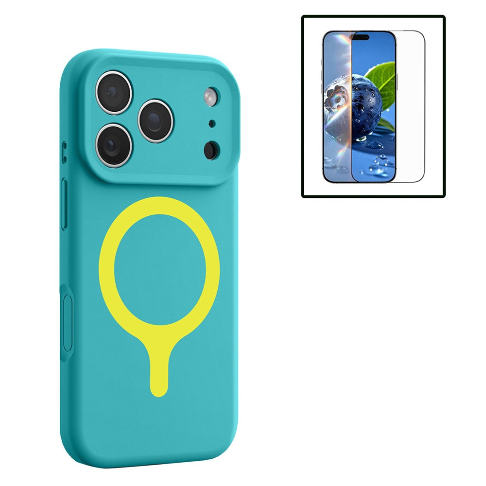 For iPhone 17 Pro Max Magnetic Case Liquid Silicone Anti Scratch Phone Cover with Tempered Glass Screen Protector