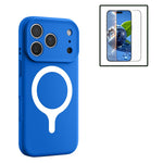 For iPhone 17 Pro Max Magnetic Case Liquid Silicone Anti Scratch Phone Cover with Tempered Glass Screen Protector