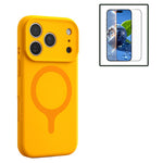For iPhone 17 Pro Max Magnetic Case Liquid Silicone Anti Scratch Phone Cover with Tempered Glass Screen Protector