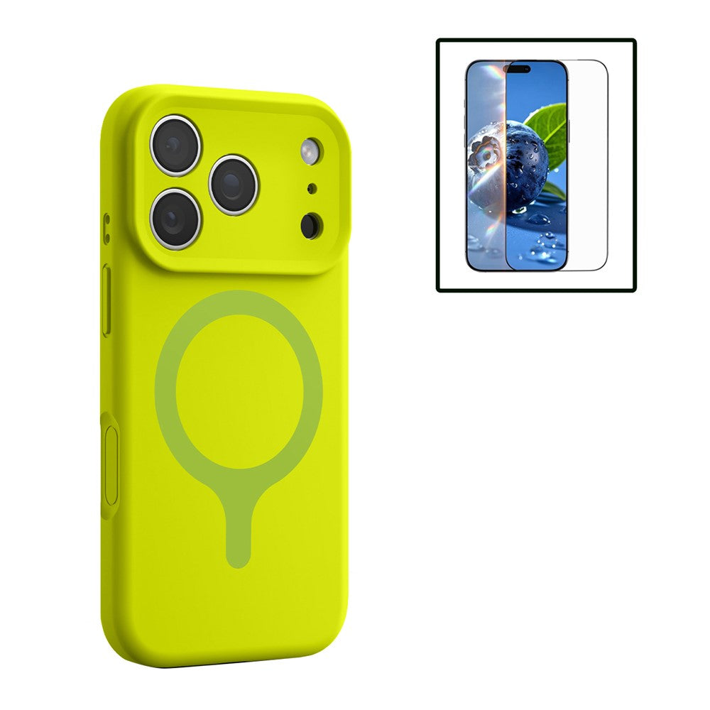 For iPhone 17 Pro Max Magnetic Case Liquid Silicone Anti Scratch Phone Cover with Tempered Glass Screen Protector