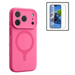 For iPhone 17 Pro Max Magnetic Case Liquid Silicone Anti Scratch Phone Cover with Tempered Glass Screen Protector