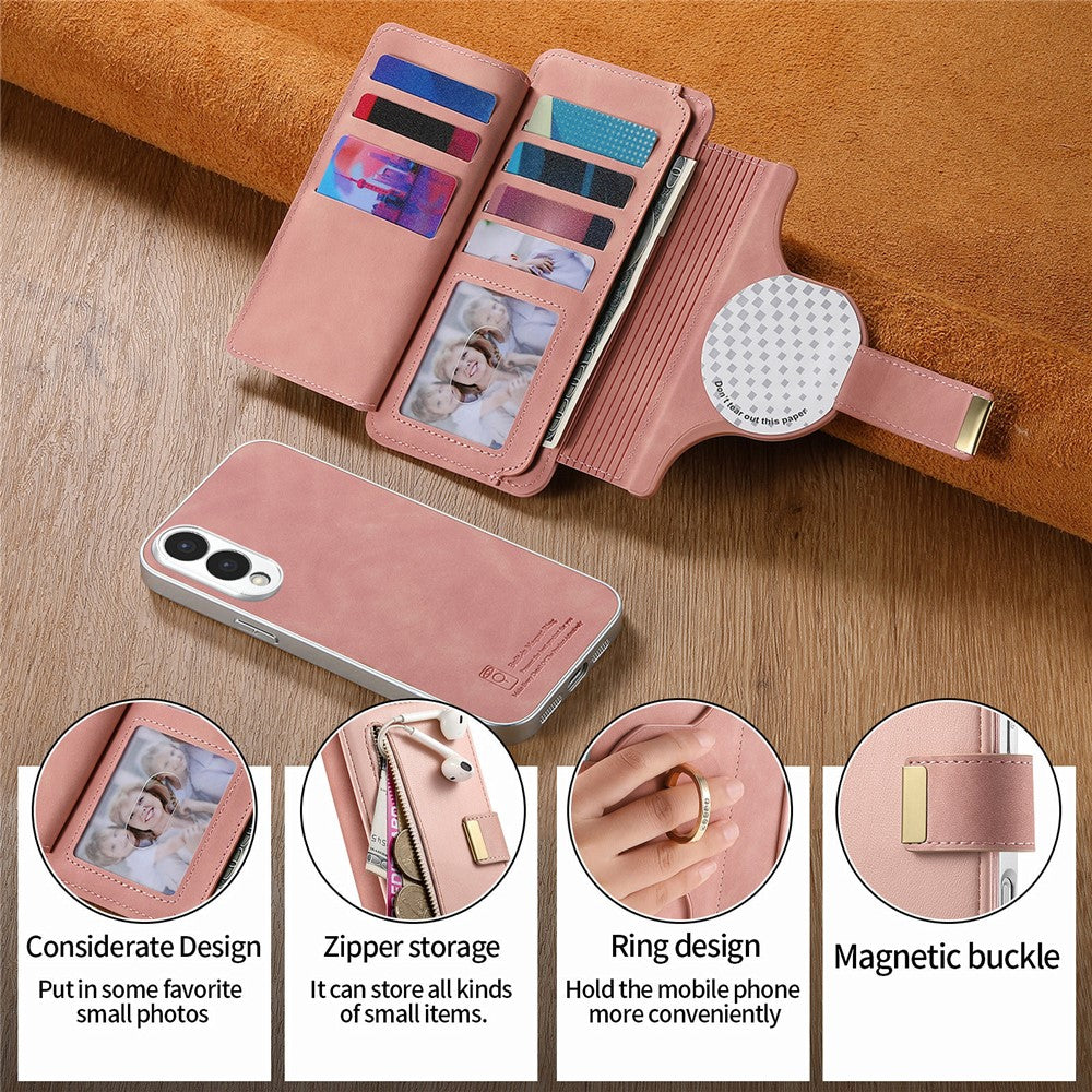 For Samsung Galaxy S25 Edge Case RFID Blocking Detachable Magnetic Leather Phone Cover with Ring Holder