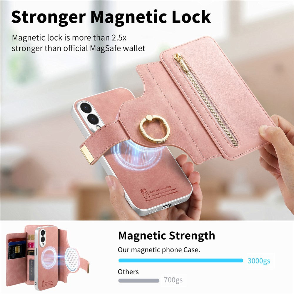 For Samsung Galaxy S25 Edge Case RFID Blocking Detachable Magnetic Leather Phone Cover with Ring Holder