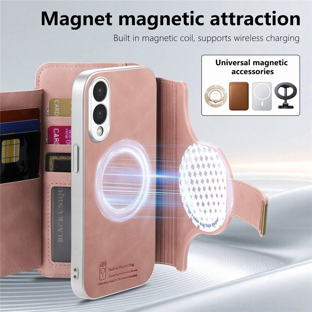 For Samsung Galaxy S25 Edge Case RFID Blocking Detachable Magnetic Leather Phone Cover with Ring Holder