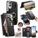 For Samsung Galaxy S25 Edge Case RFID Blocking Detachable Magnetic Leather Phone Cover with Ring Holder