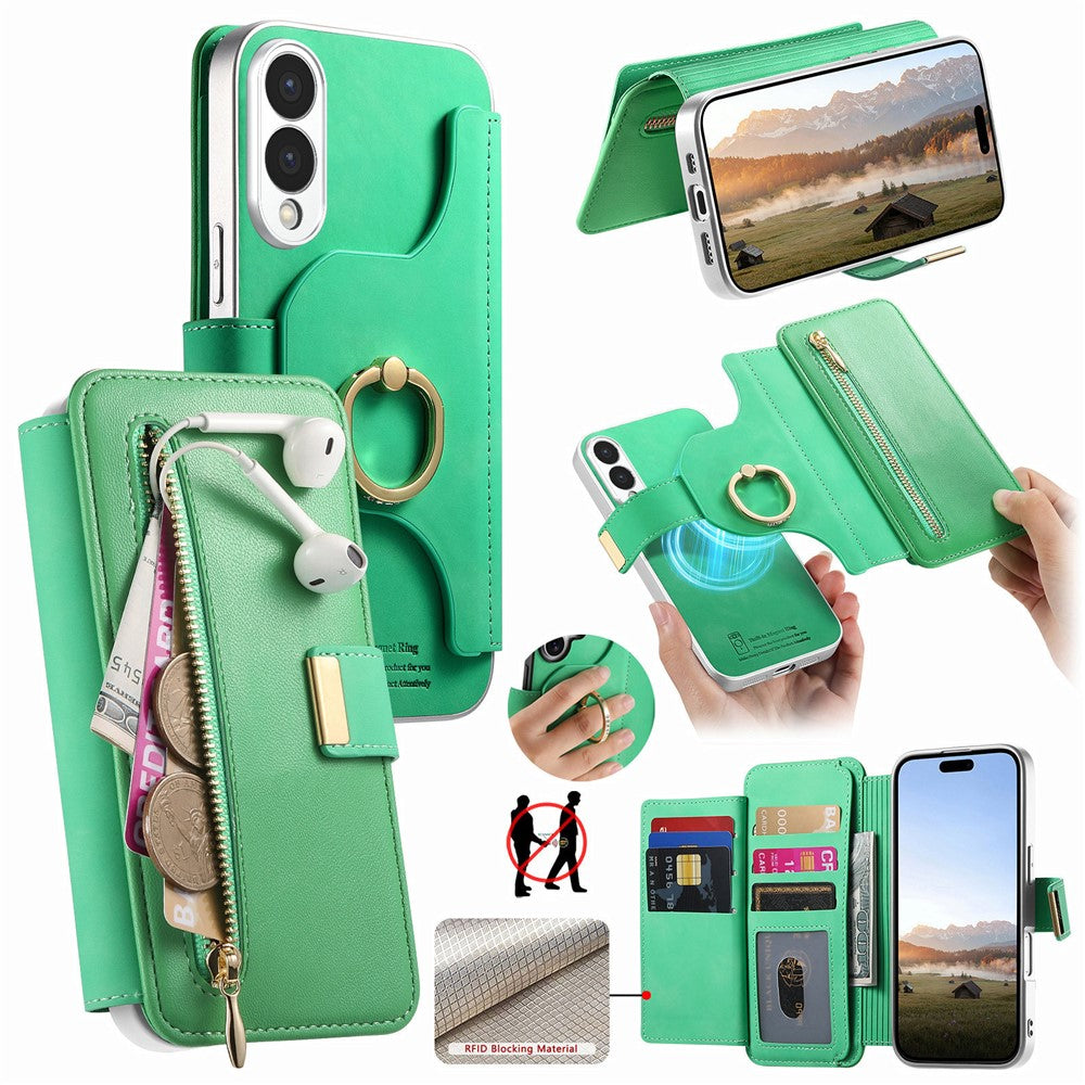 For Samsung Galaxy S25 Edge Case RFID Blocking Detachable Magnetic Leather Phone Cover with Ring Holder