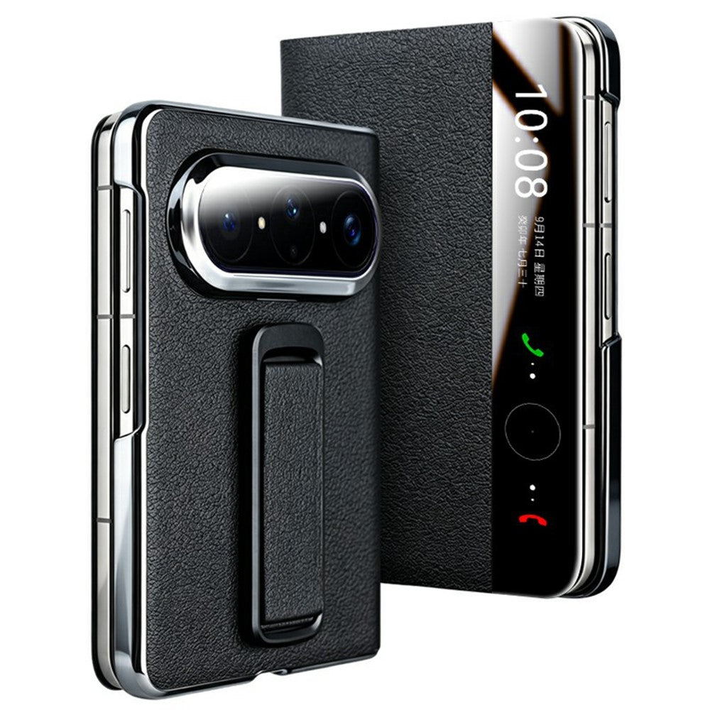 QIALINO För Huawei Pura X Max Skal Äkta Koläder View Window Kickstand mobilskal