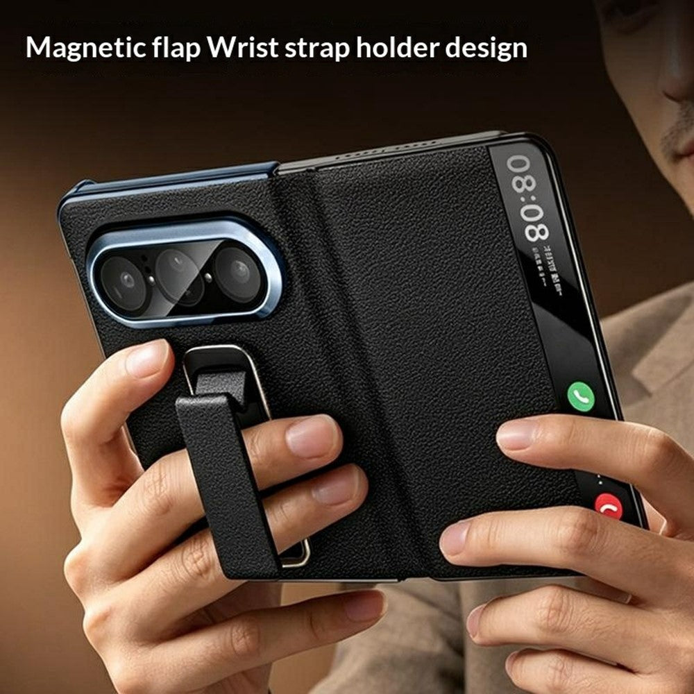 QIALINO För Huawei Pura X Max Skal Äkta Koläder View Window Kickstand mobilskal