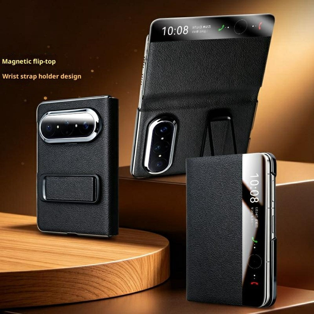 QIALINO För Huawei Pura X Max Skal Äkta Koläder View Window Kickstand mobilskal