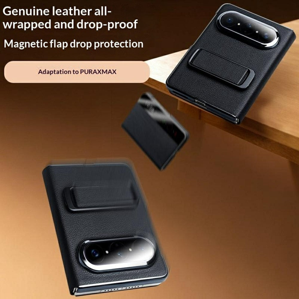 QIALINO För Huawei Pura X Max Skal Äkta Koläder View Window Kickstand mobilskal