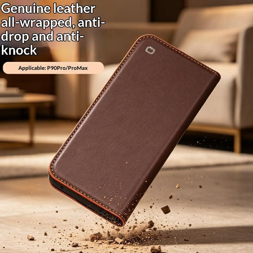 QIALINO-pungcover i ægte koskind til Huawei Pura 90 Pro - flipcover