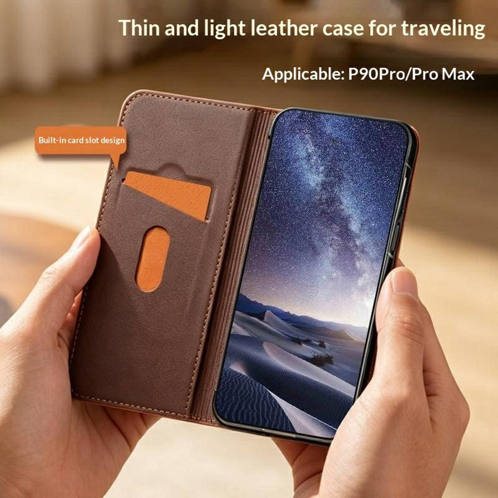QIALINO-pungcover i ægte koskind til Huawei Pura 90 Pro - flipcover