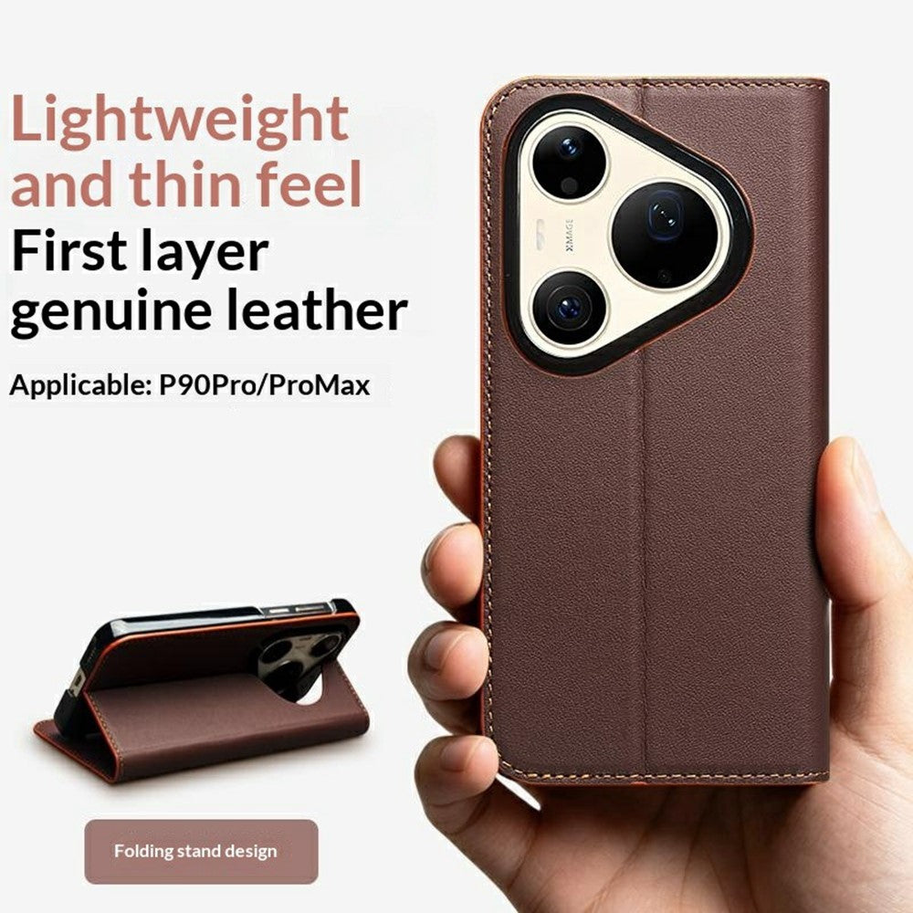 QIALINO-pungcover i ægte koskind til Huawei Pura 90 Pro - flipcover