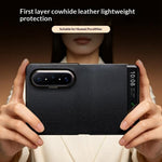 QIALINO För Huawei Pura X Max Skal View Window Flip Äkta Koläder Slim Mobilskal