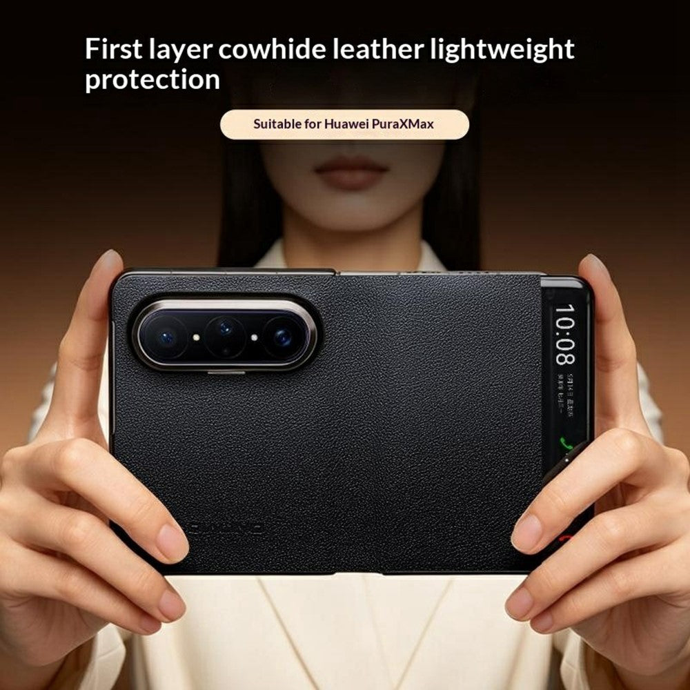 QIALINO För Huawei Pura X Max Skal View Window Flip Äkta Koläder Slim Mobilskal