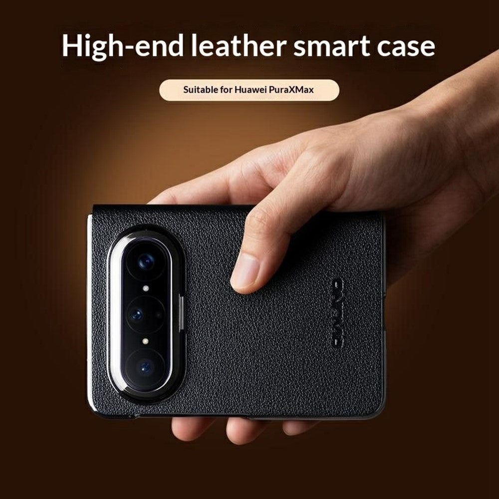 QIALINO För Huawei Pura X Max Skal View Window Flip Äkta Koläder Slim Mobilskal