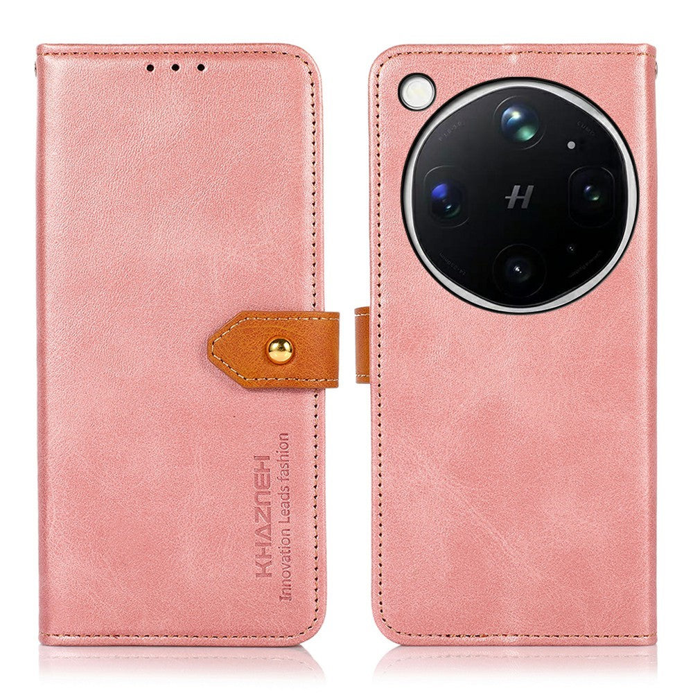 KHAZNEH För Oppo Find X9 Ultra 5G Plånboksskal Guld Magnetiskt Spänne Kohudtextur Läder Flip Stativ mobilskal