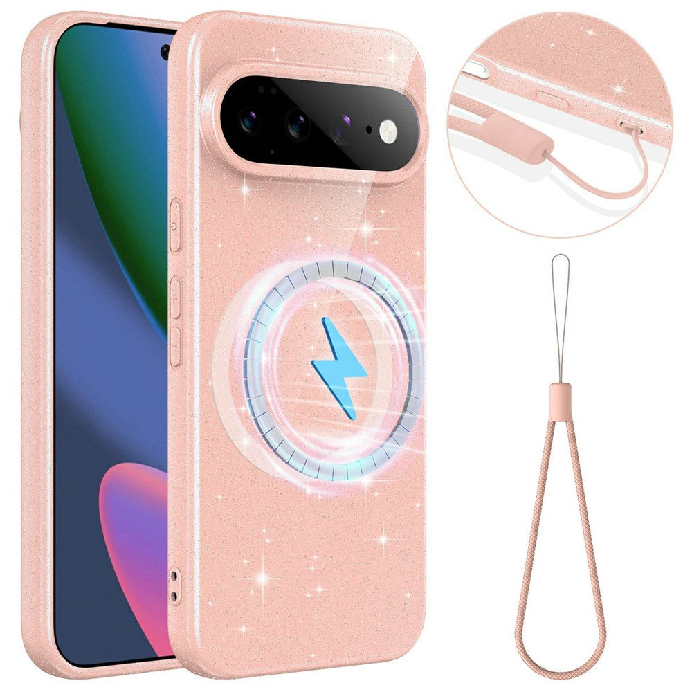 Til Google Pixel 11 Magnetisk Etui Glitter TPU Stødsikkert Telefoncover med Snor