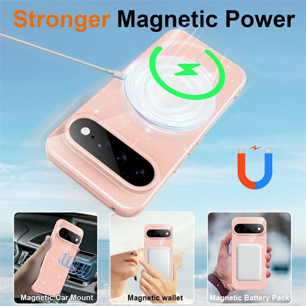 Til Google Pixel 11 Magnetisk Etui Glitter TPU Stødsikkert Telefoncover med Snor
