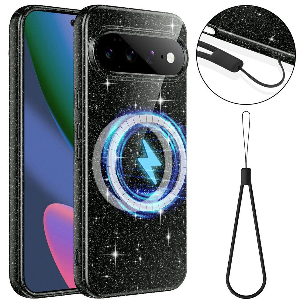 Til Google Pixel 11 Magnetisk Etui Glitter TPU Stødsikkert Telefoncover med Snor