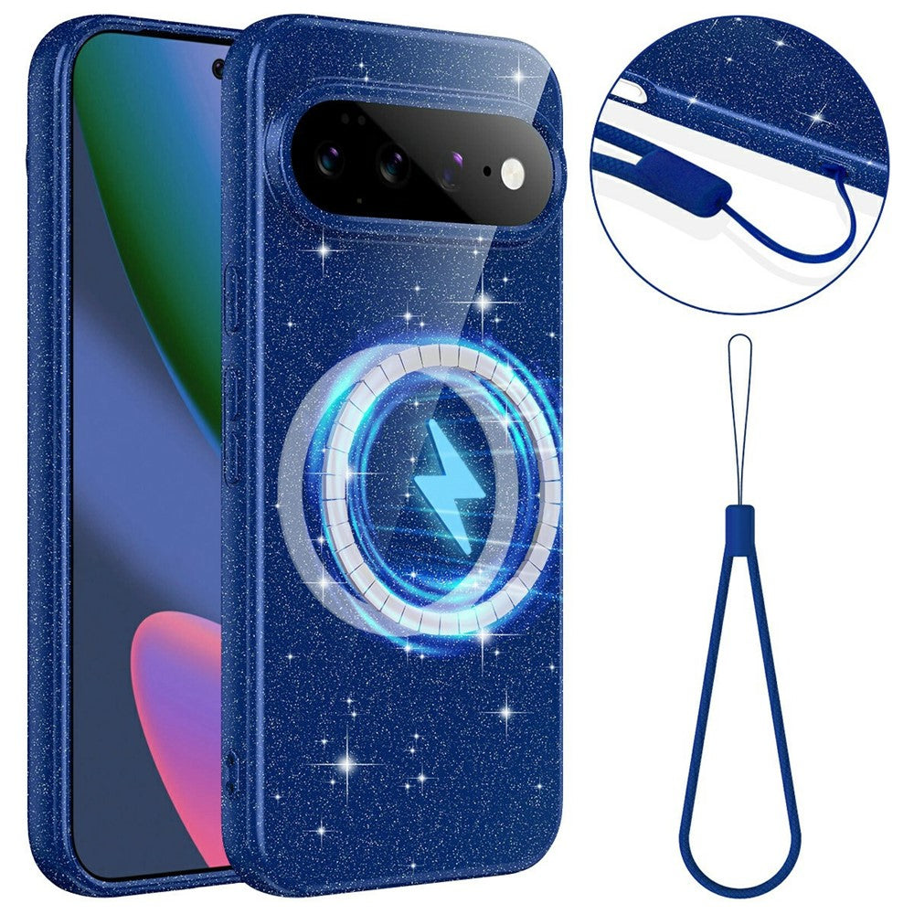 Til Google Pixel 11 Magnetisk Etui Glitter TPU Stødsikkert Telefoncover med Snor