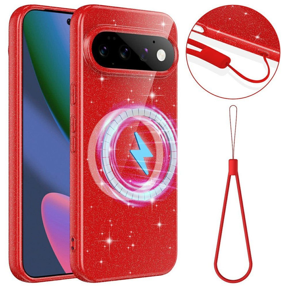 For Google Pixel 11 Pro Magnetic Case Glitter TPU Shockproof Phone Cover with Lanyard