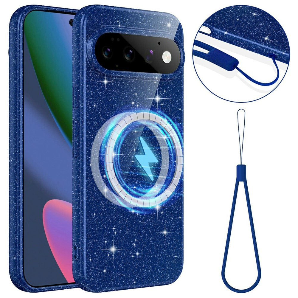 For Google Pixel 11 Pro Magnetic Case Glitter TPU Shockproof Phone Cover with Lanyard