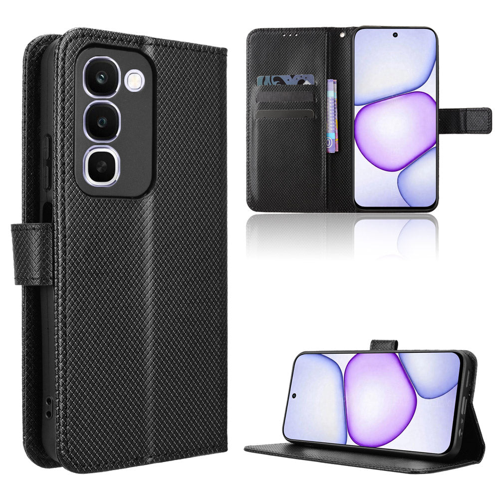 For Realme C100x 4G / C100 4G Leather Wallet Case with Strap Diamond Texture Phone Cover
