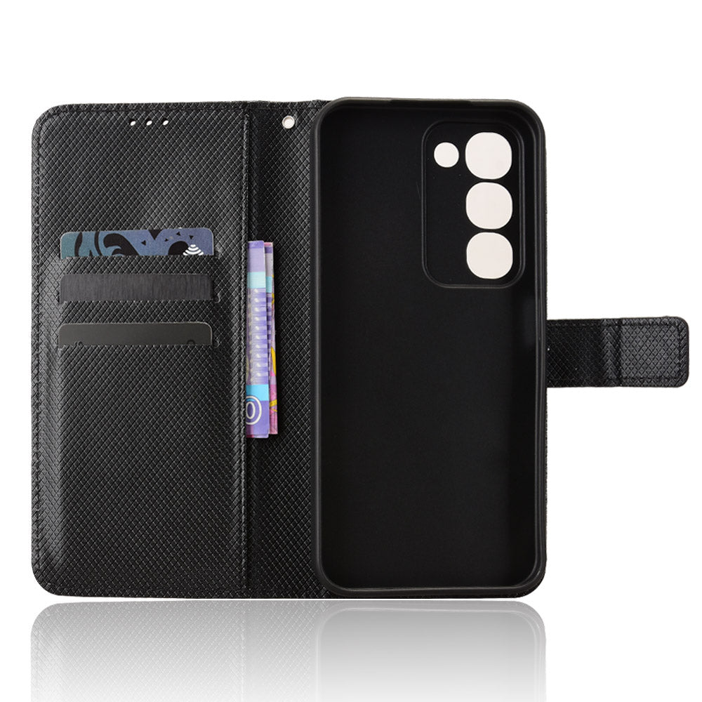 For Realme C100x 4G / C100 4G Leather Wallet Case with Strap Diamond Texture Phone Cover