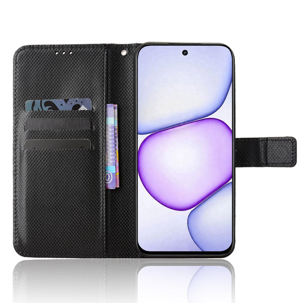 For Realme C100x 4G / C100 4G Leather Wallet Case with Strap Diamond Texture Phone Cover