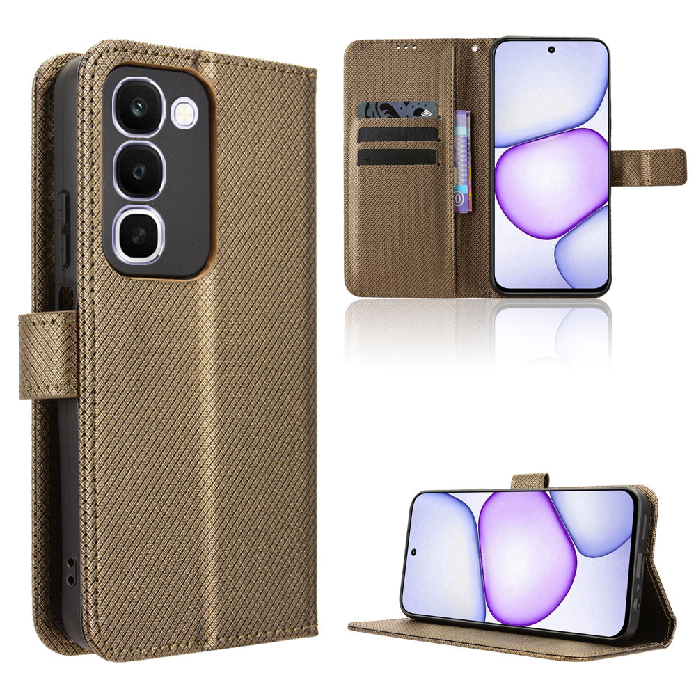 For Realme C100x 4G / C100 4G Leather Wallet Case with Strap Diamond Texture Phone Cover