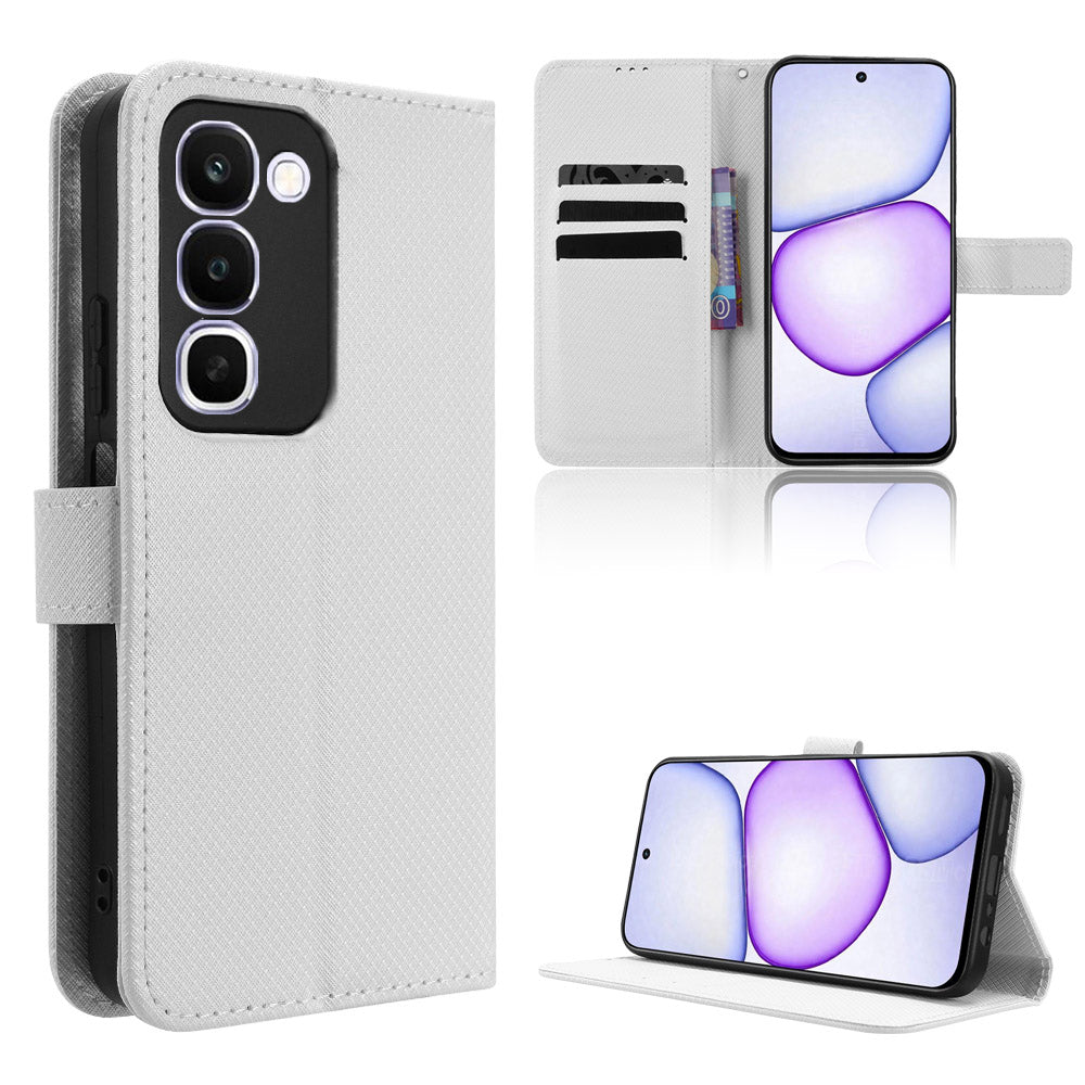 For Realme C100x 4G / C100 4G Leather Wallet Case with Strap Diamond Texture Phone Cover