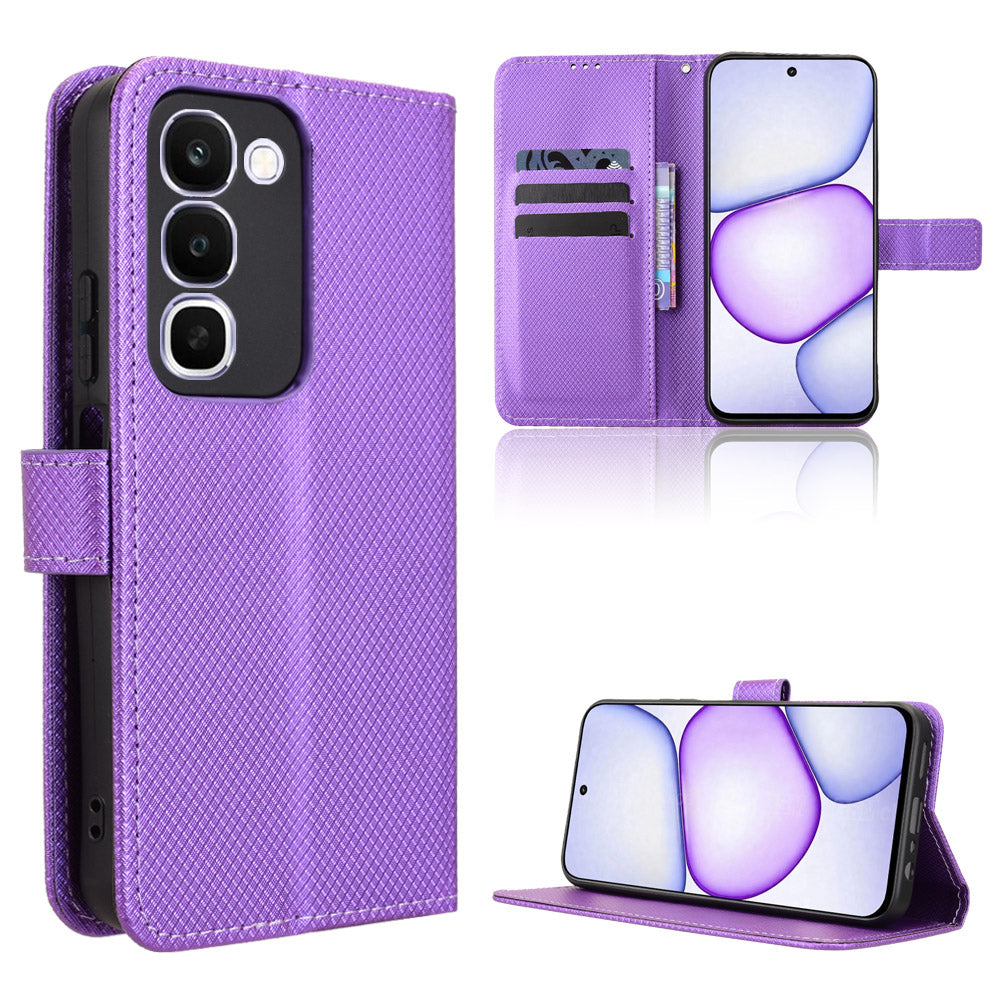For Realme C100x 4G / C100 4G Leather Wallet Case with Strap Diamond Texture Phone Cover