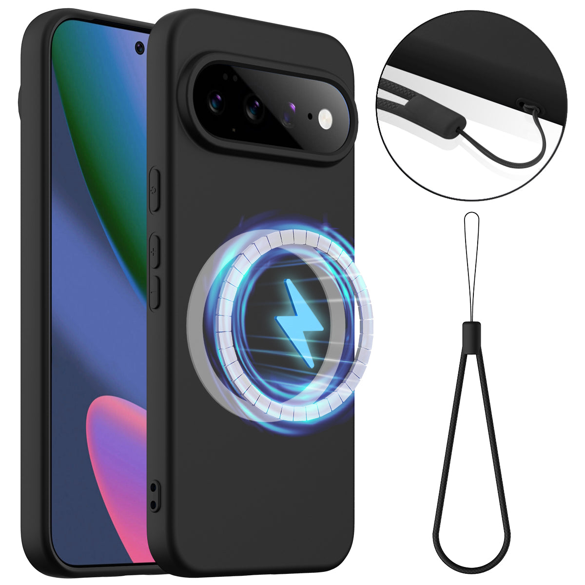 For Google Pixel 11 Pro XL Magnetic Case Anti-Drop Liquid Silicone Phone Cover with Lanyard
